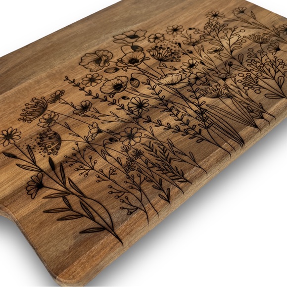 Wildflower Cutting Board - Acacia Custom Food Charcuterie - Engraved in house! - Picture 5 of 7
